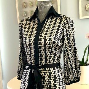 Silk button down & belted shirt dress